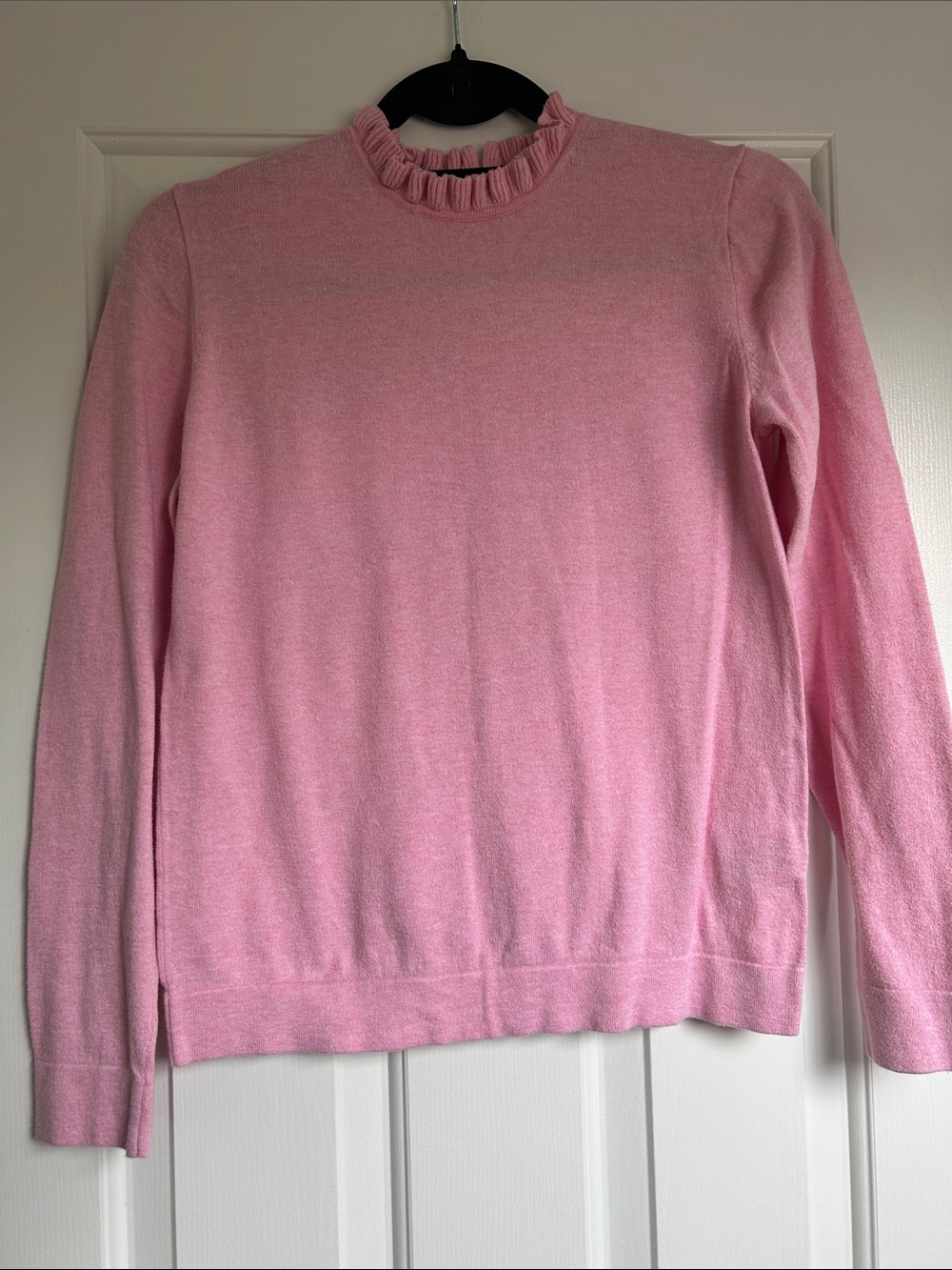 J Crew S Pink Ruffle Neck Lightweight Sweater